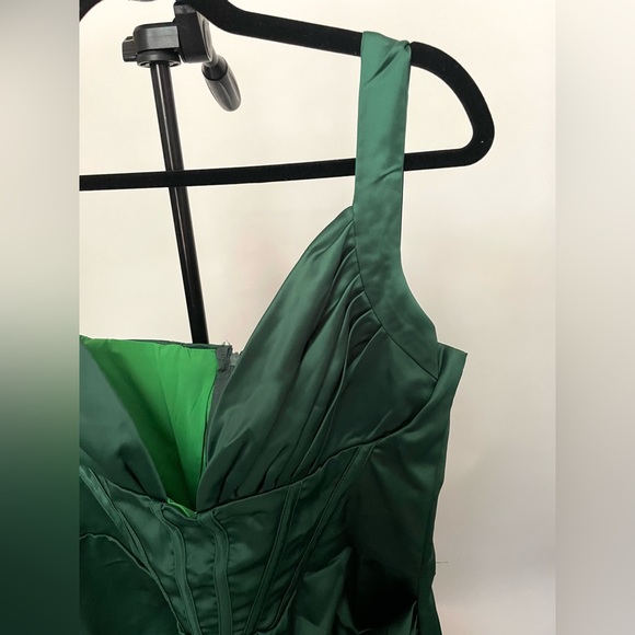 *Never Worn* Bustier High Split Cocktail Evening Midi Dress - Dark Green - Picture 5 of 7